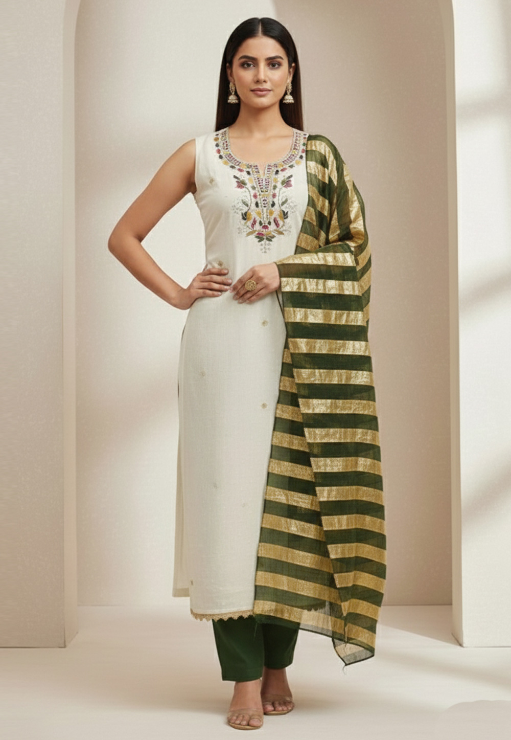 Cream Silk Pant Style Suit 322575