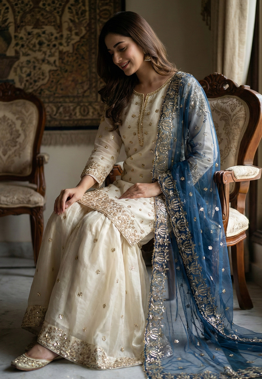 Cream Silk Readymade Gharara Suit 323897