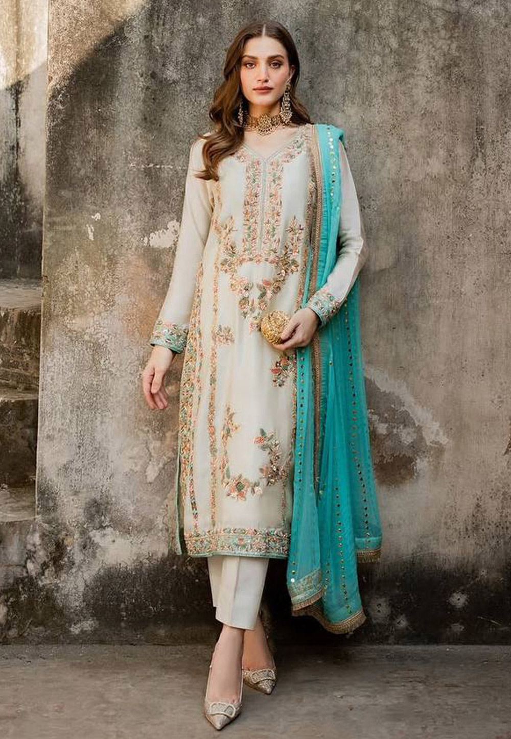 Cream Silk Readymade Straight Suit 321617