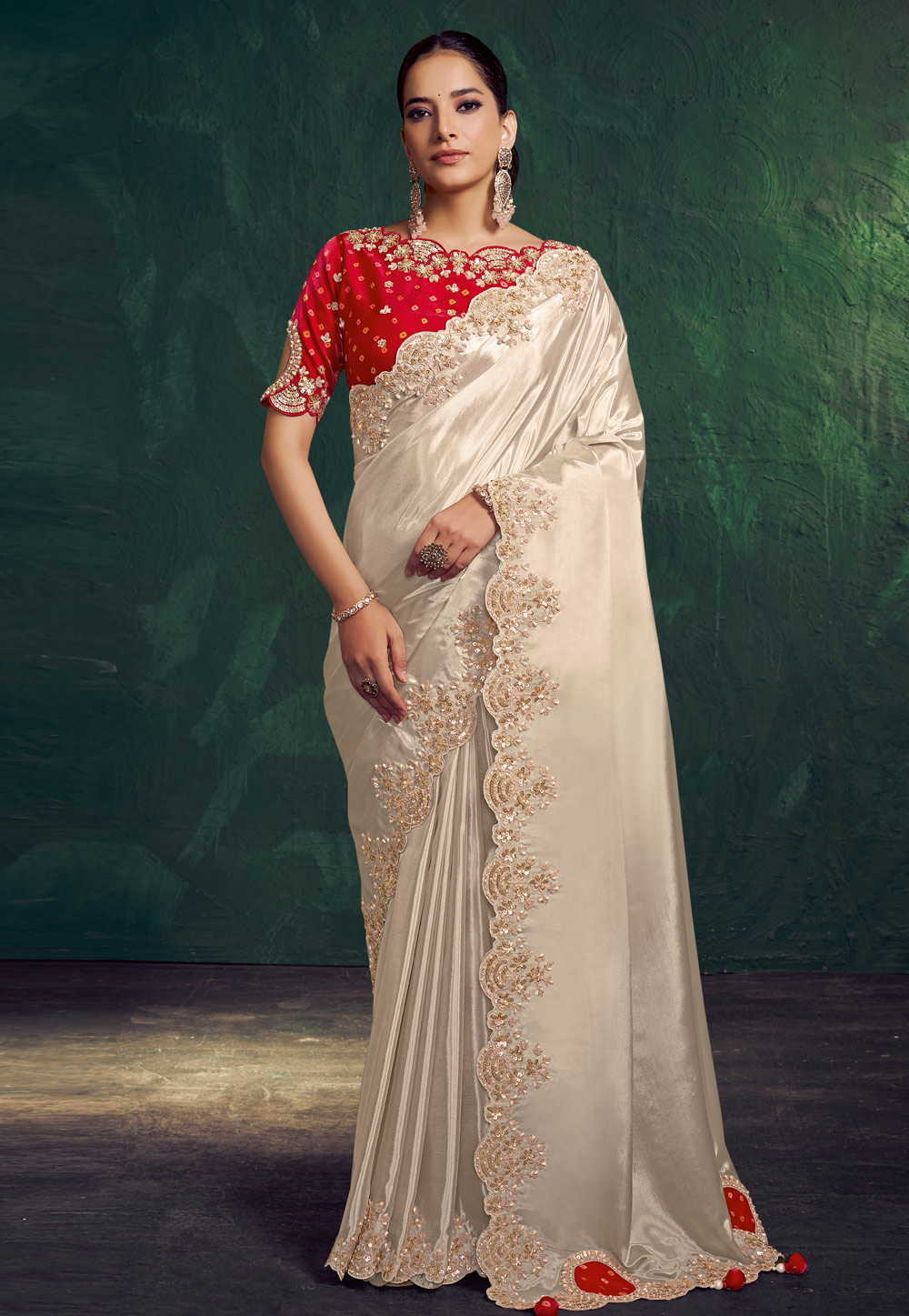 Cream Silk Saree With Blouse 322943