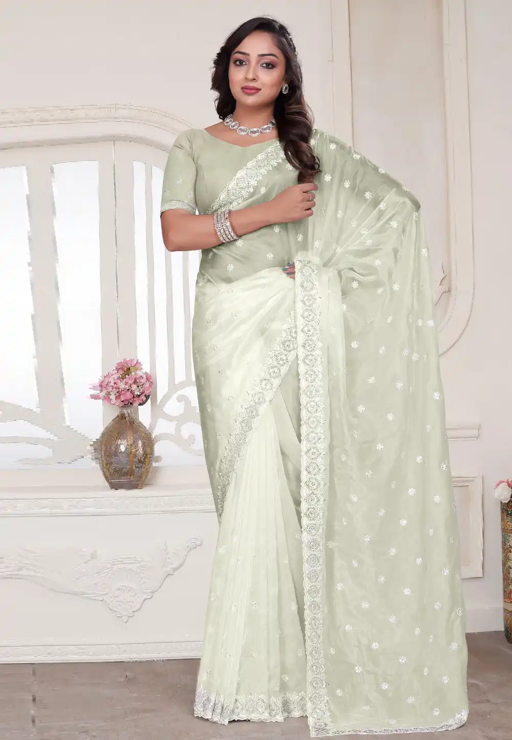 Cream Silk Saree With Blouse 312821