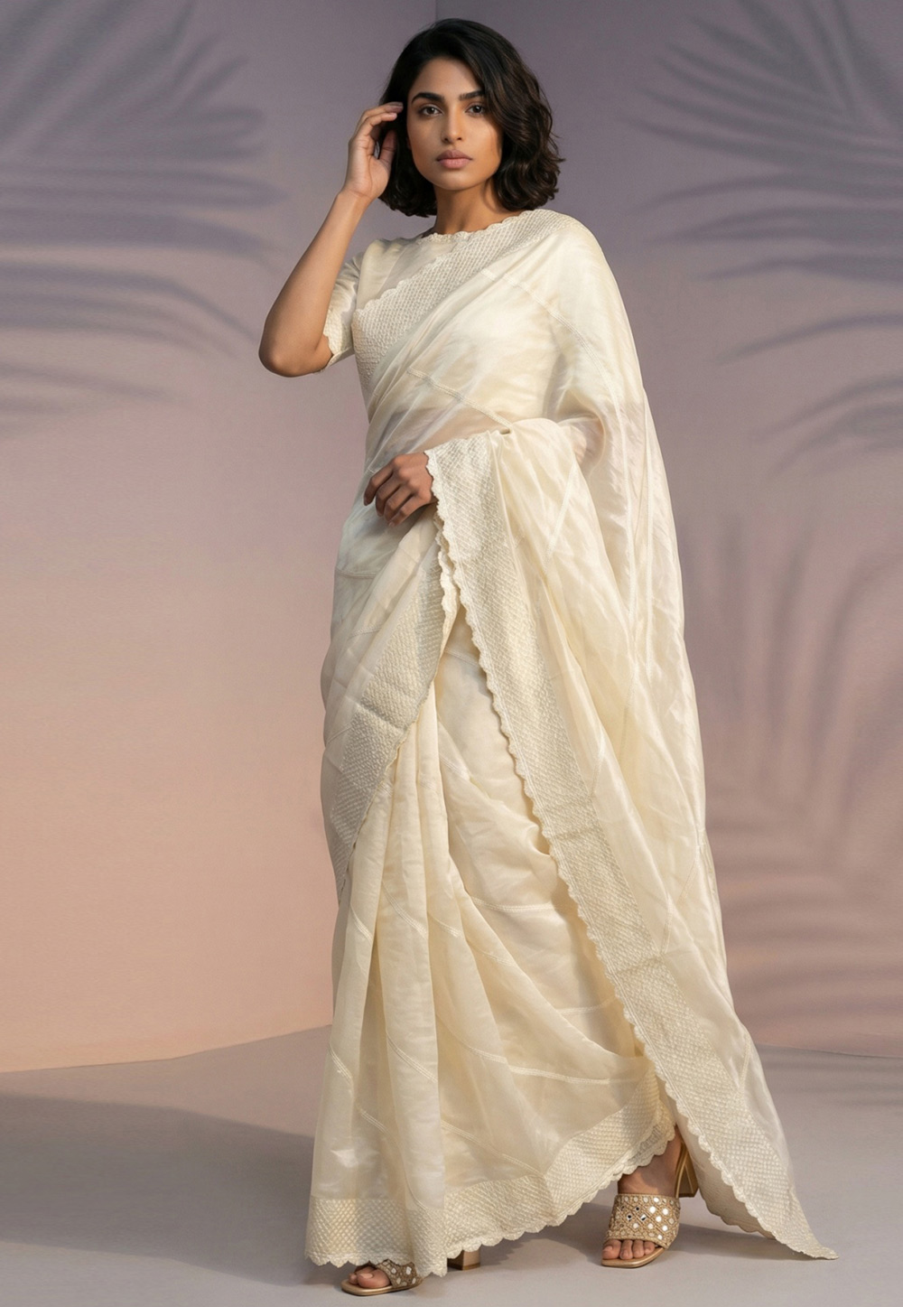 Cream Silk Saree With Blouse 329005