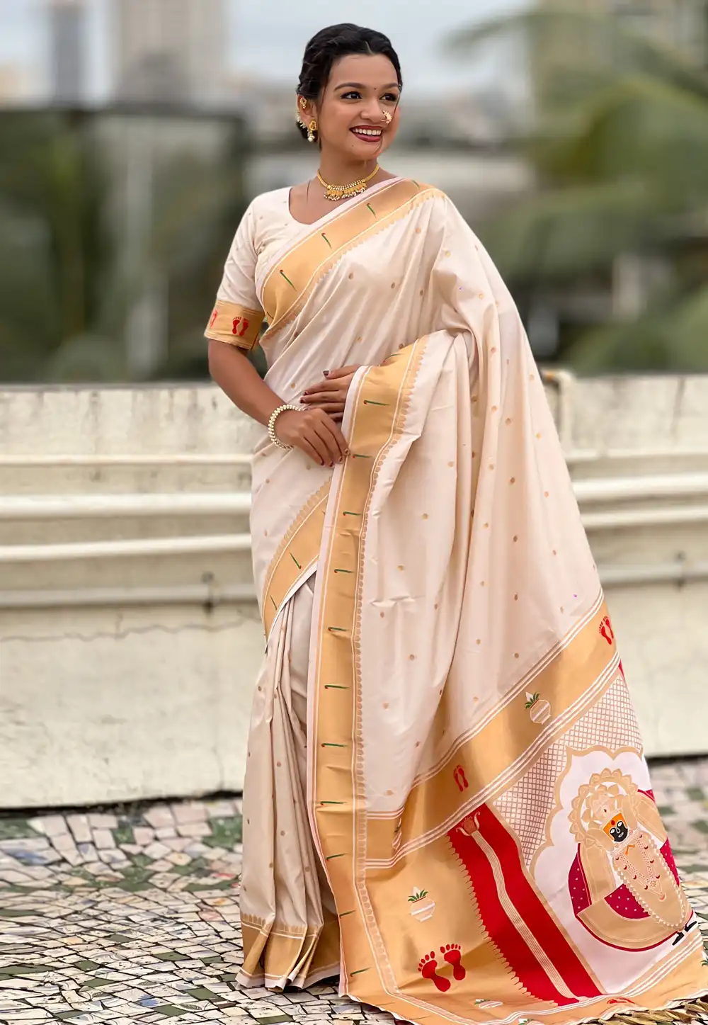Cream Silk Saree With Blouse 321060