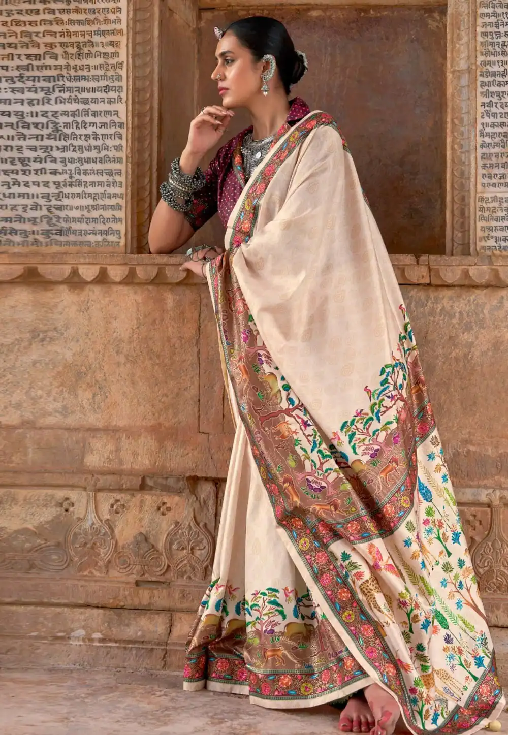 Cream Silk Saree With Blouse 317572