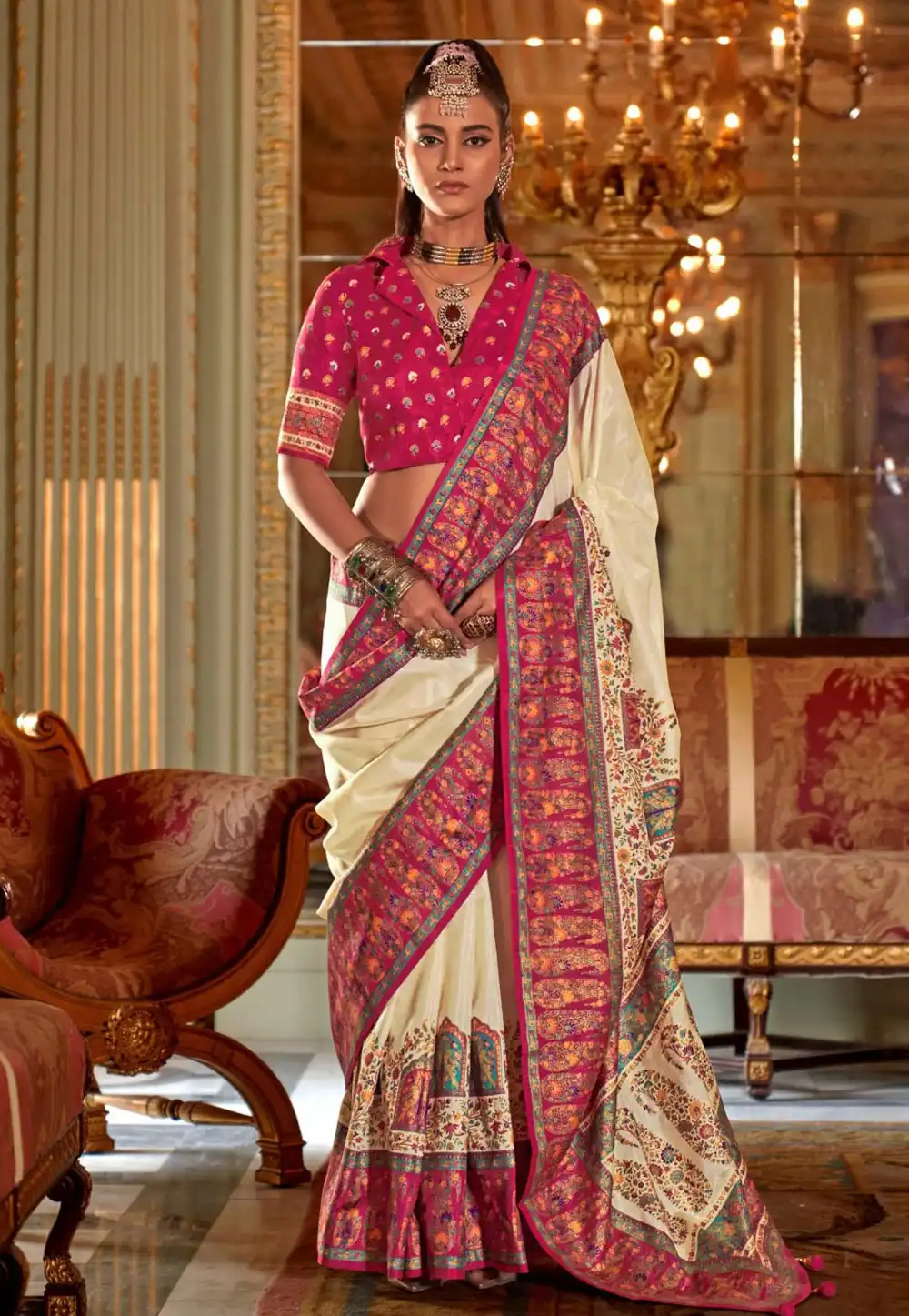 Cream Silk Saree With Blouse 319220