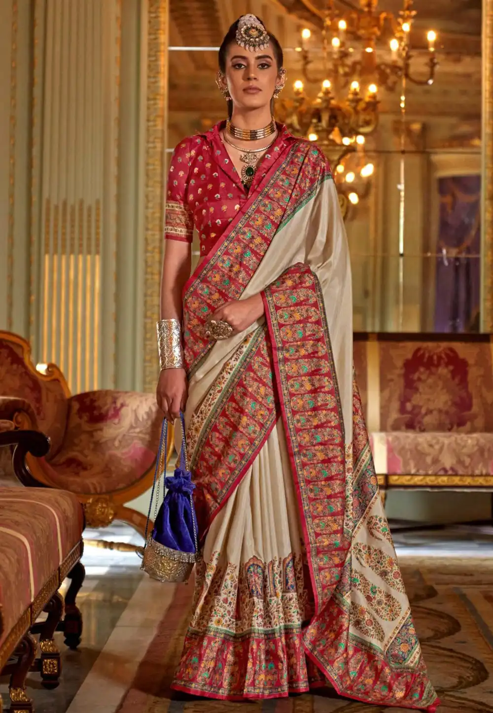 Cream Silk Saree With Blouse 319224