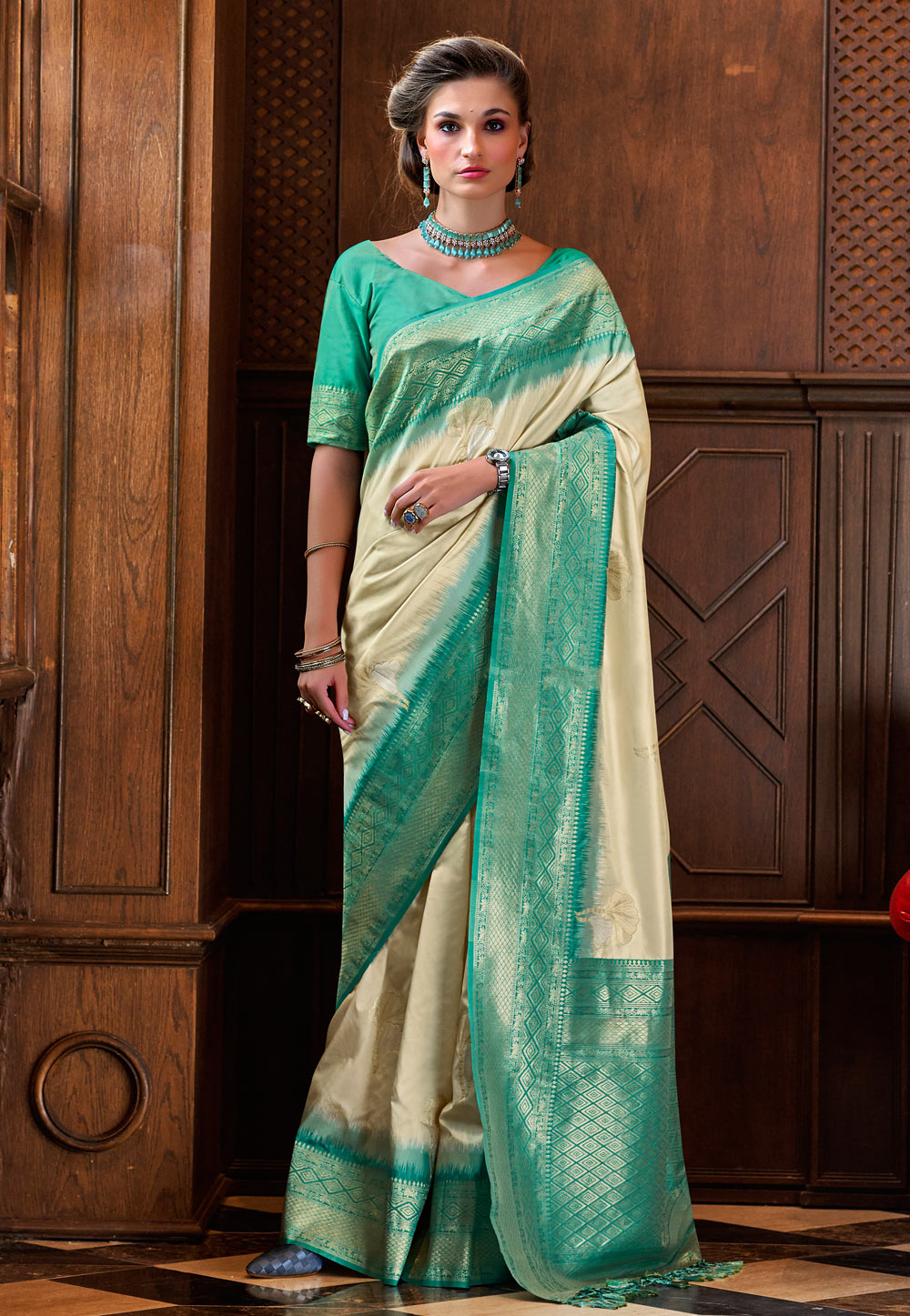Cream Silk Saree With Blouse 287698