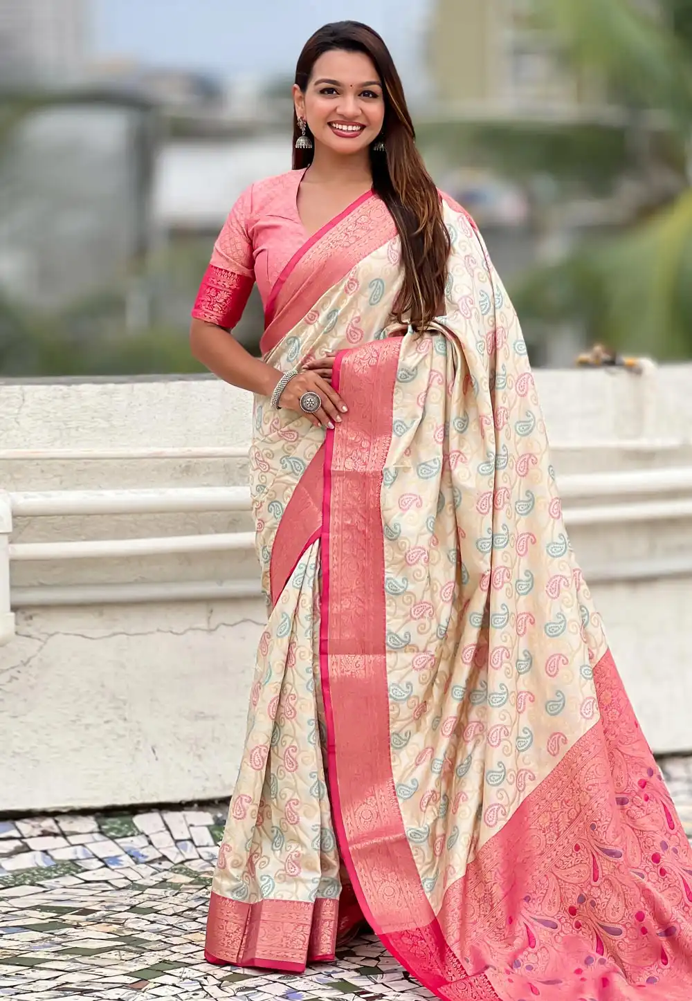 Cream Silk Saree With Blouse 321078