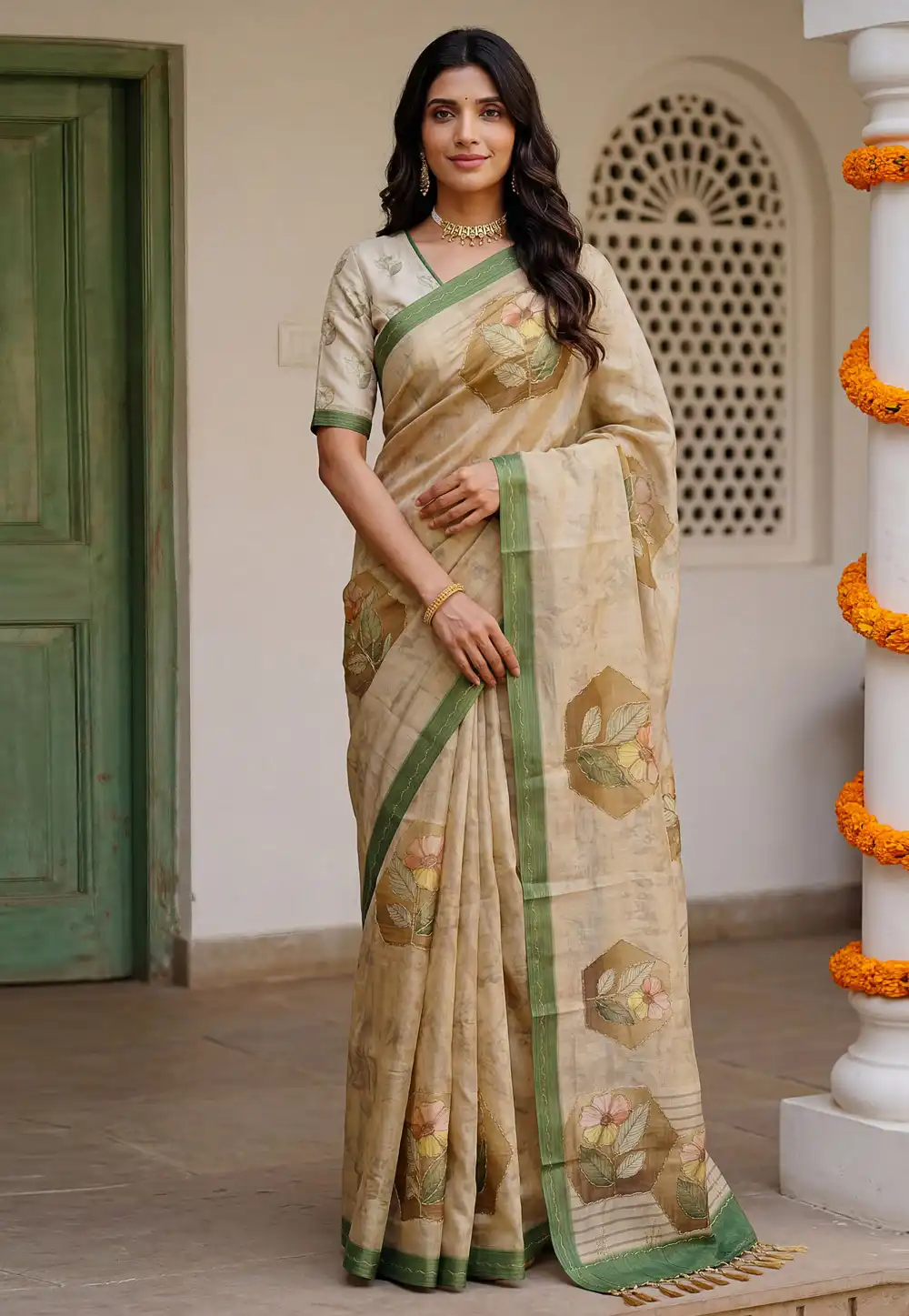 Cream Silk Saree With Blouse 328854