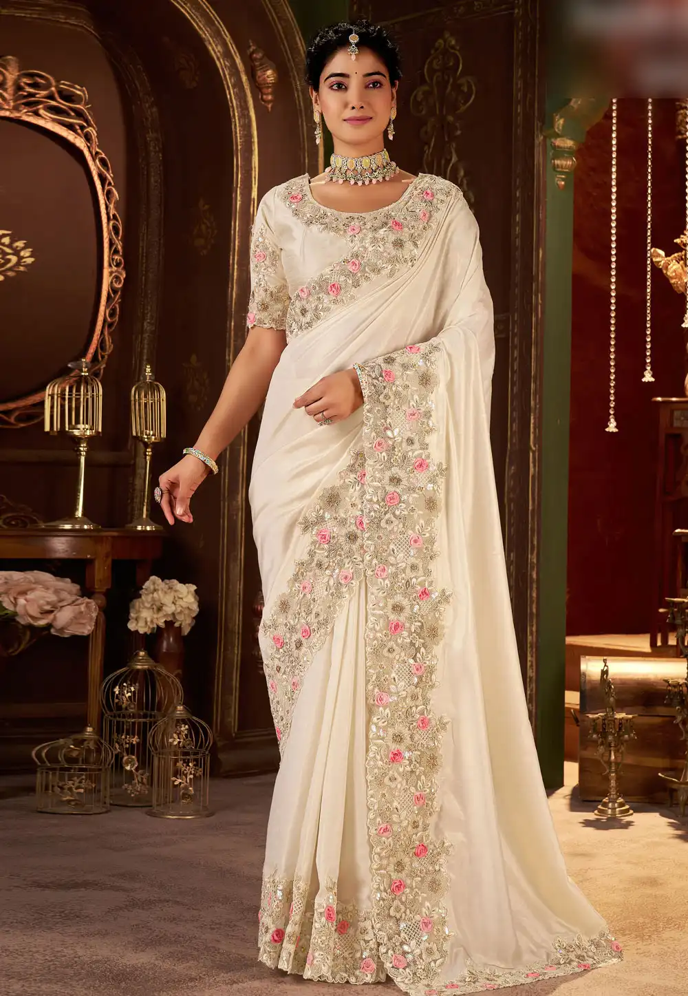Cream Silk Saree With Blouse 321666