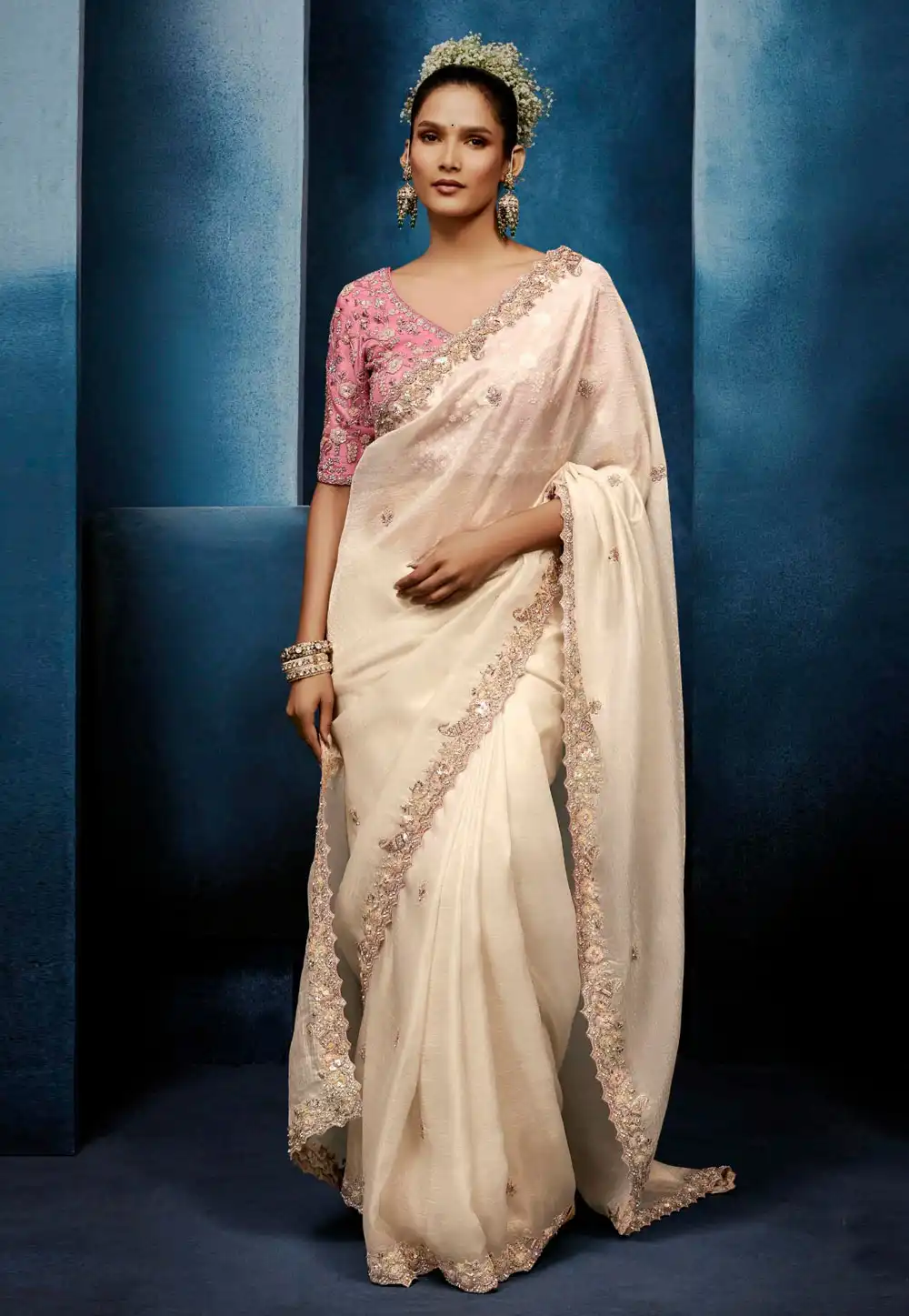 Cream Silk Saree With Blouse 327249