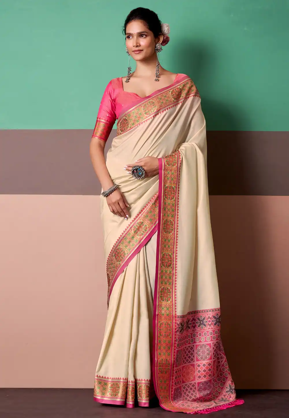 Cream Silk Saree With Blouse 328190