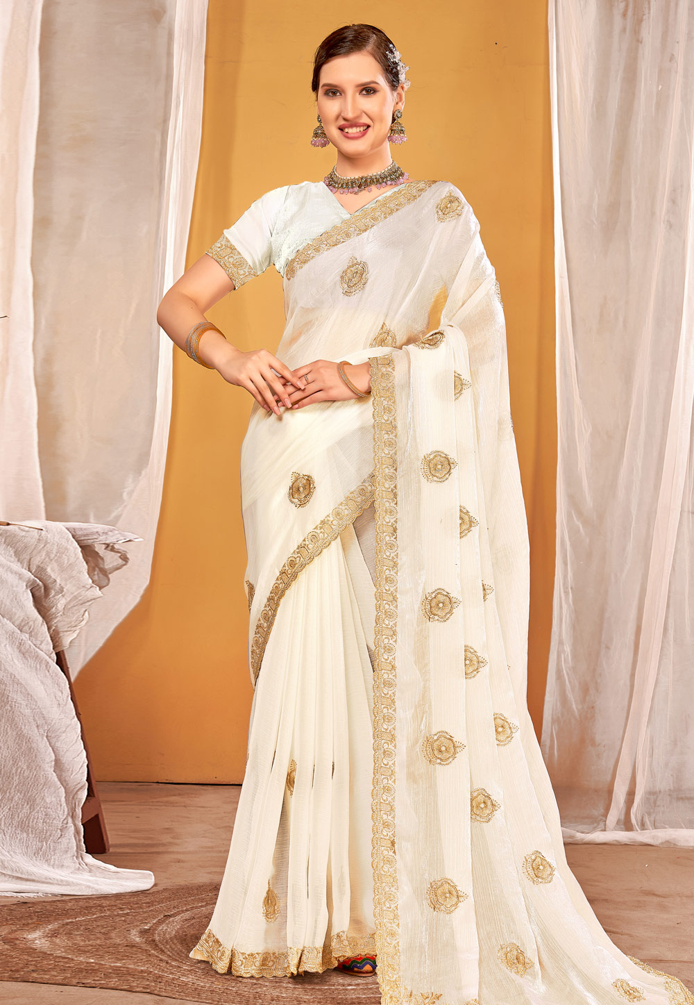 Cream Silk Saree With Blouse 311497