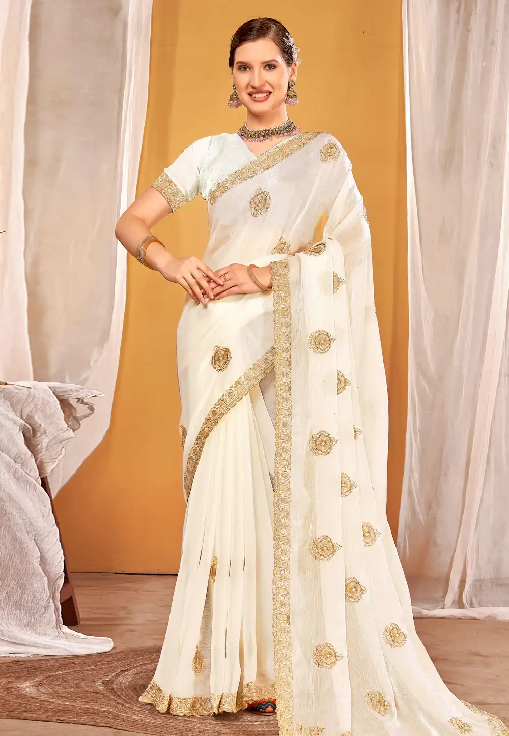 Cream Silk Saree With Blouse 311497