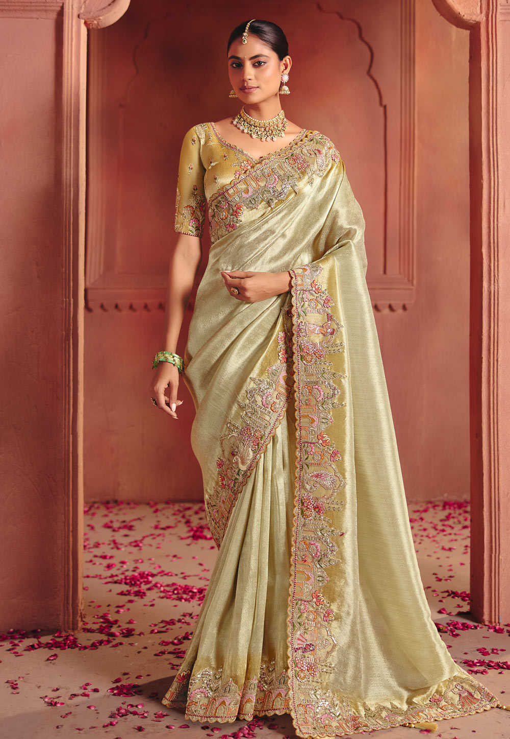 Cream Silk Saree With Blouse 324668