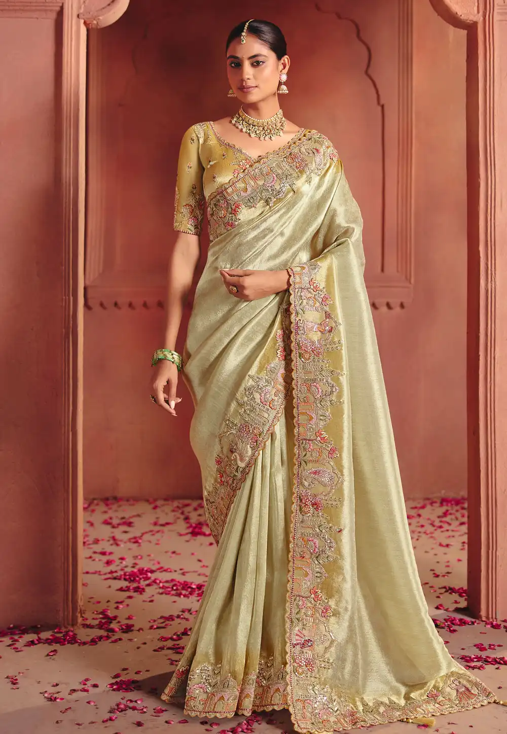 Cream Silk Saree With Blouse 324668