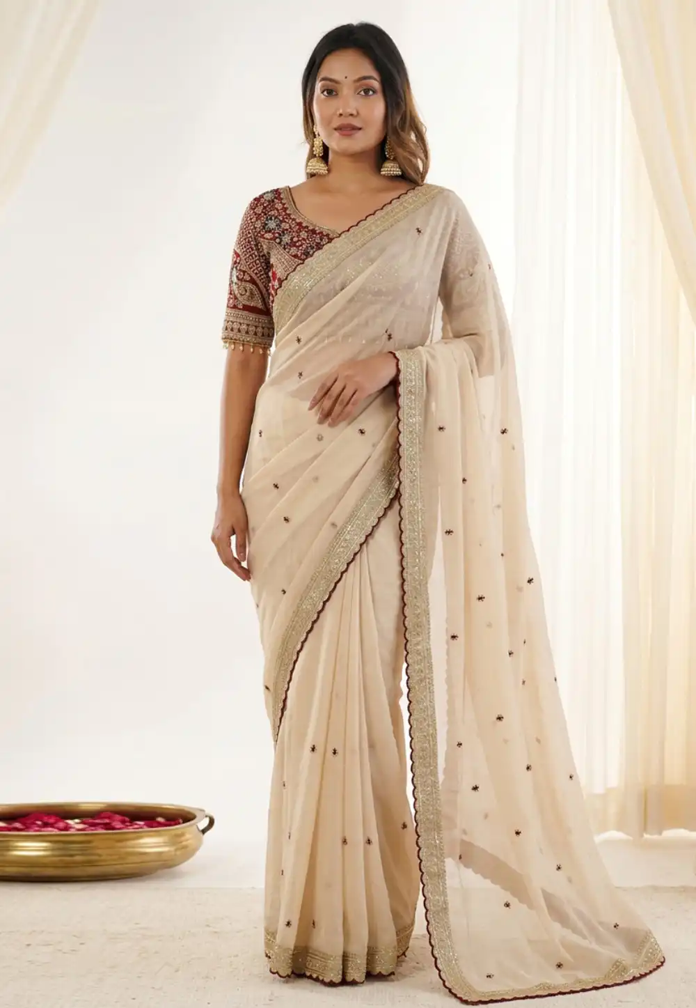Cream Silk Saree With Blouse 330547