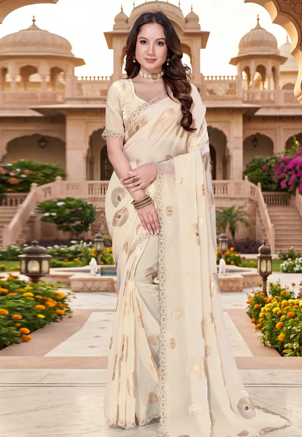 Cream Silk Saree With Blouse 334022