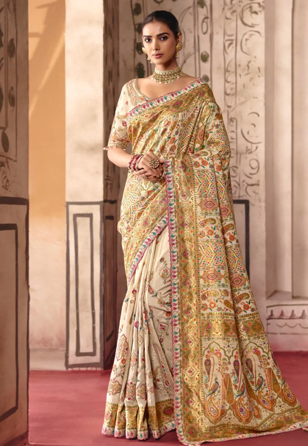 Cream Silk Saree With Blouse 336452