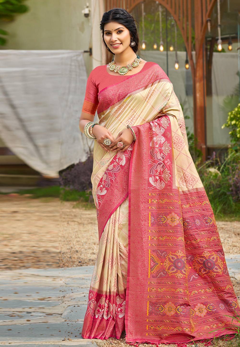 Cream Silk Saree With Blouse 319823
