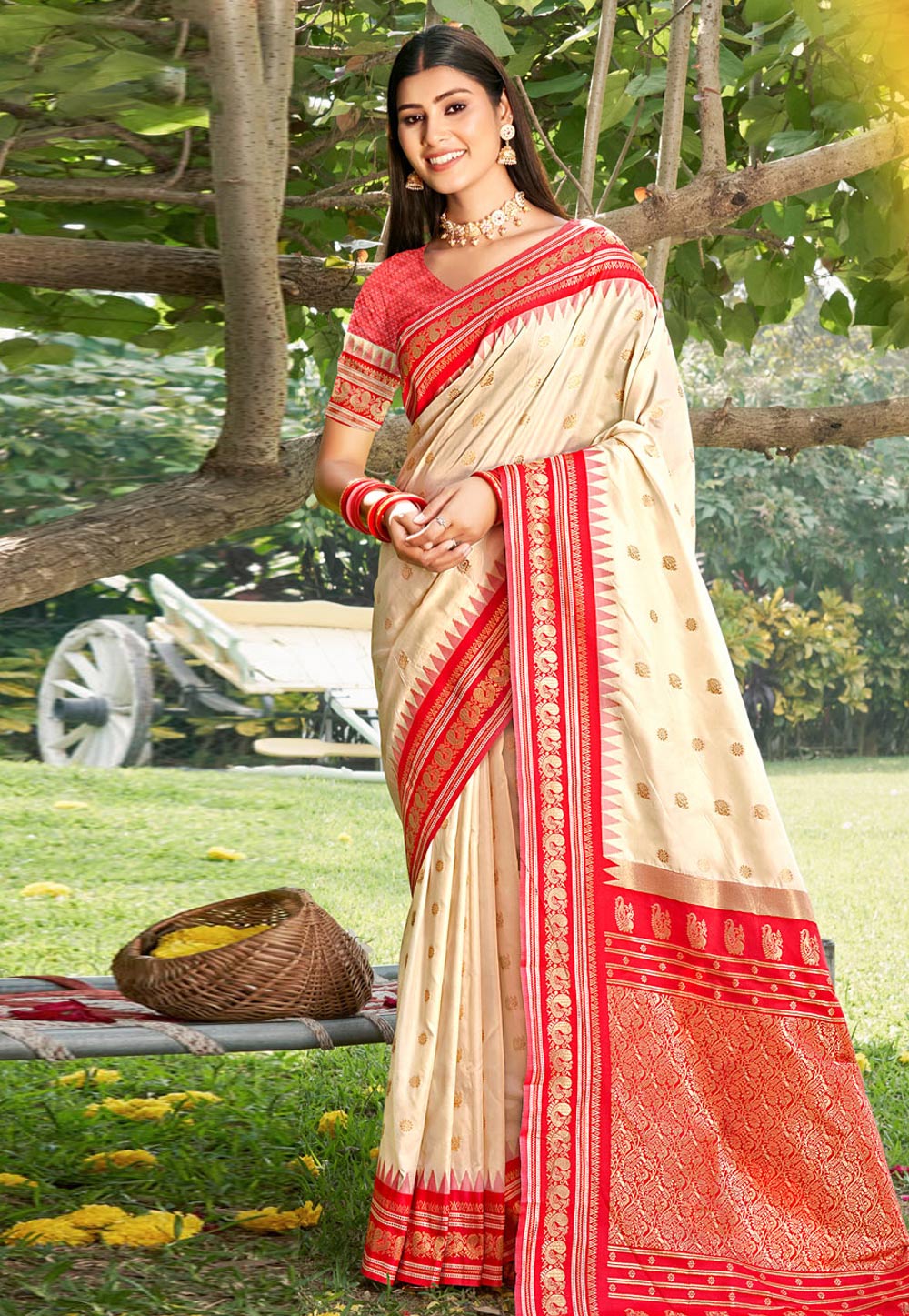 Cream Silk Saree With Blouse 323727