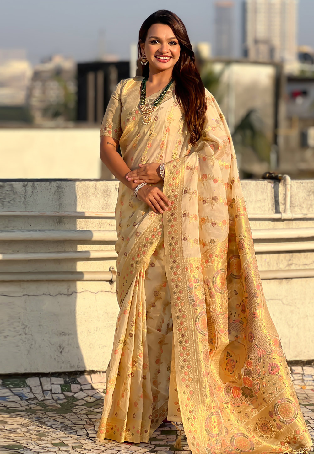 Cream Silk Saree With Blouse 327118