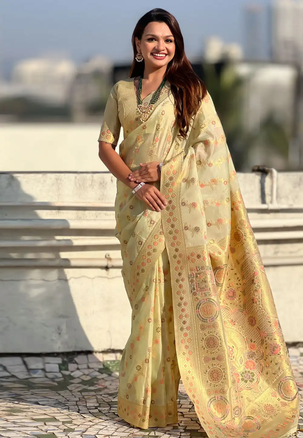 Cream Silk Saree With Blouse 327120