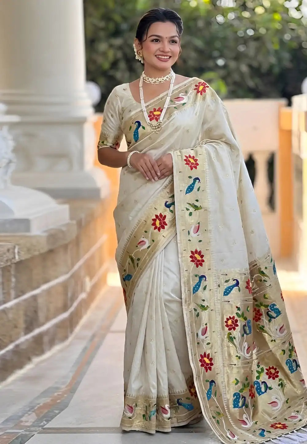 Cream Silk Saree With Blouse 328042