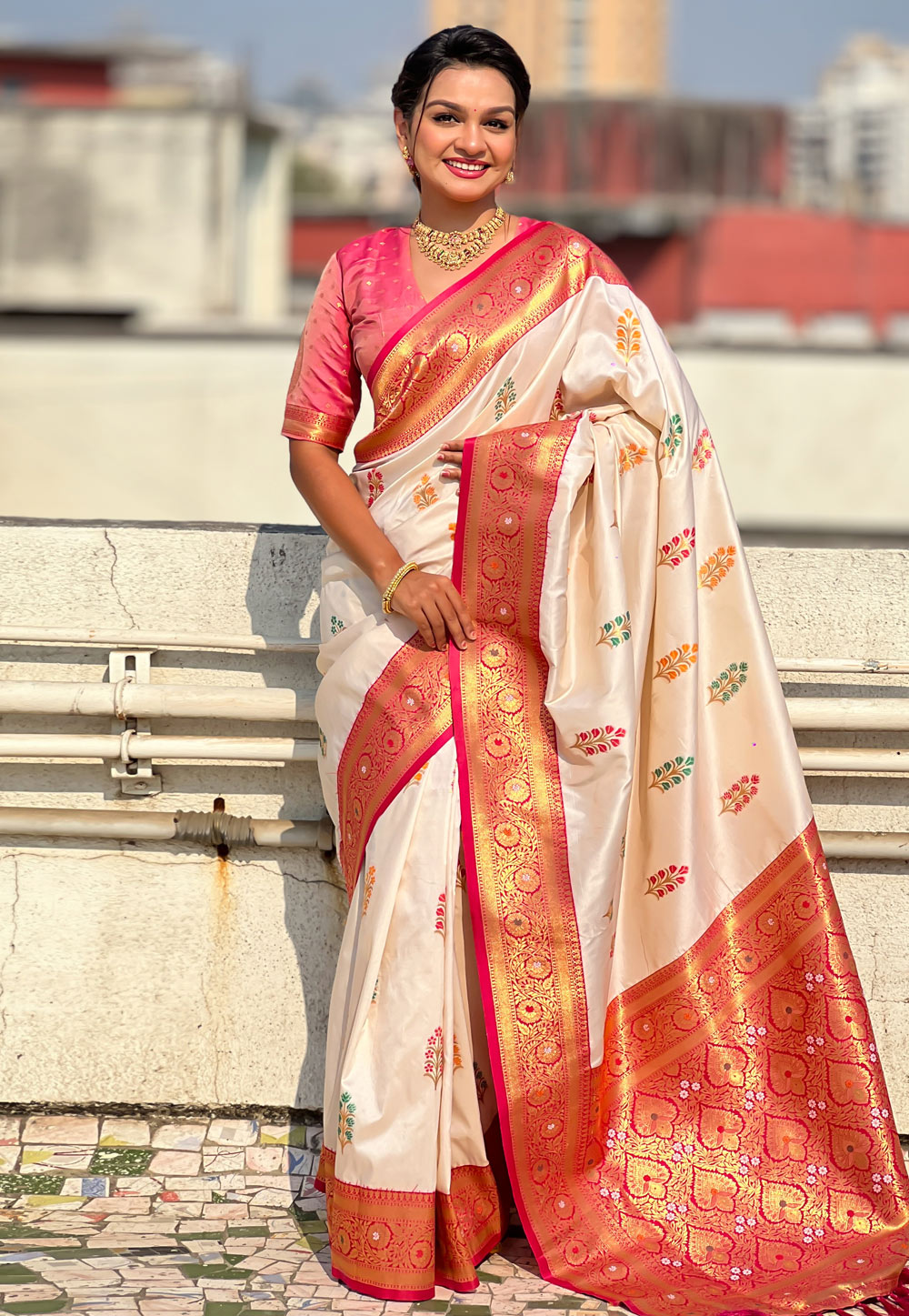 Cream Silk Saree With Blouse 308464