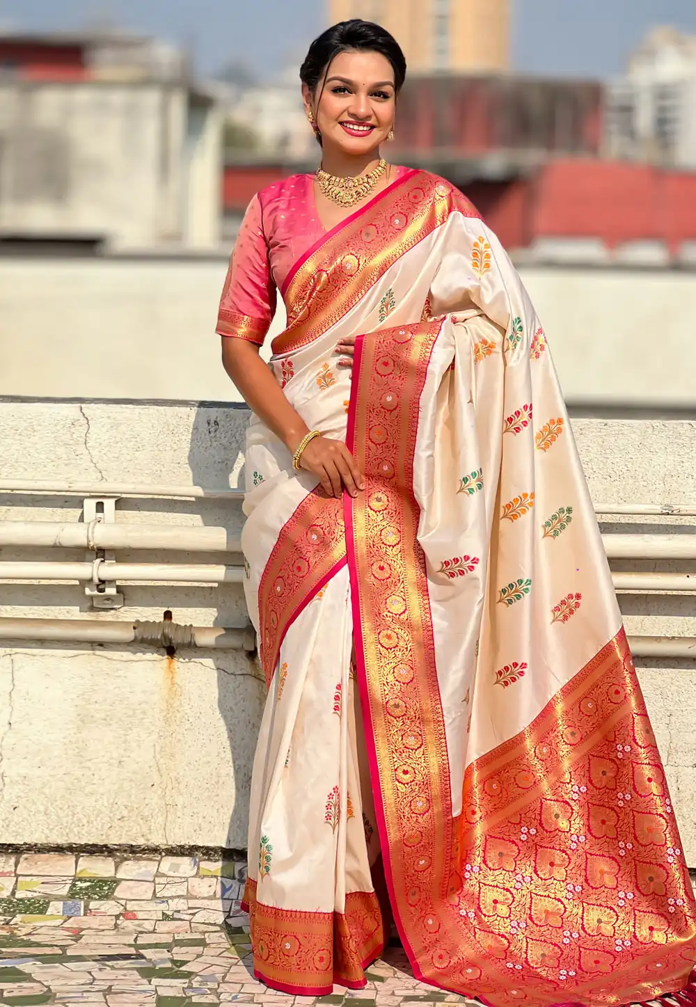 Cream Silk Saree With Blouse 308464