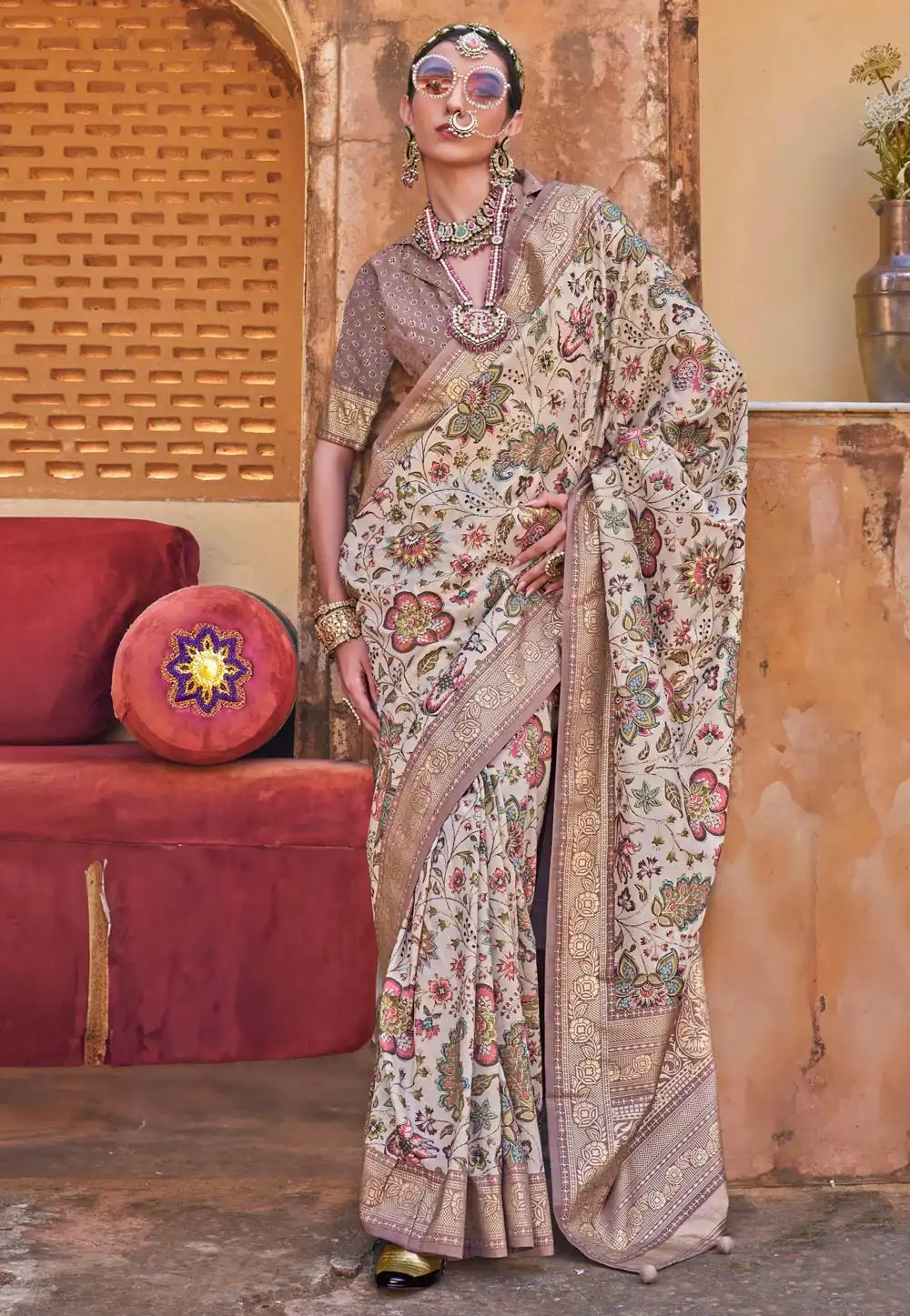 Cream Silk Saree With Blouse 310548