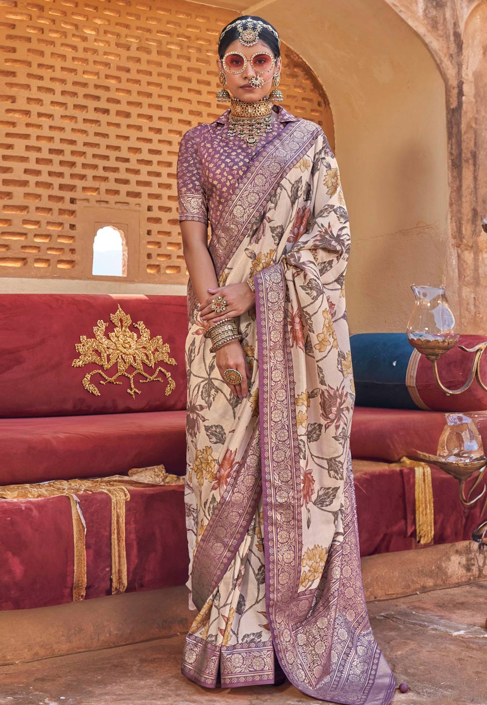 Cream Silk Saree With Blouse 310554