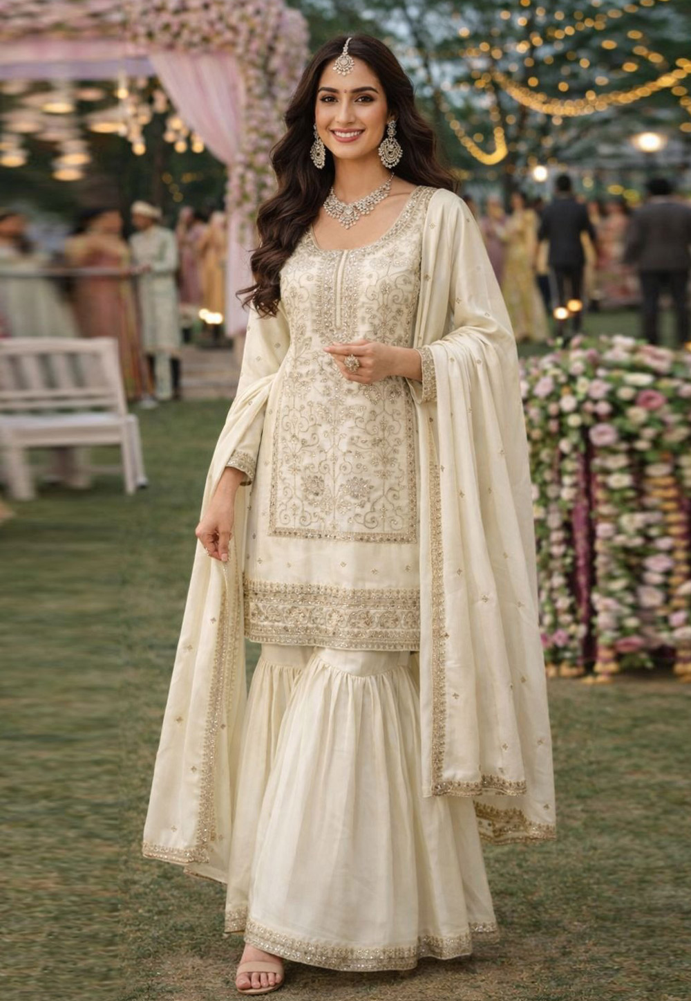 Cream Silk Sharara Suit 324463