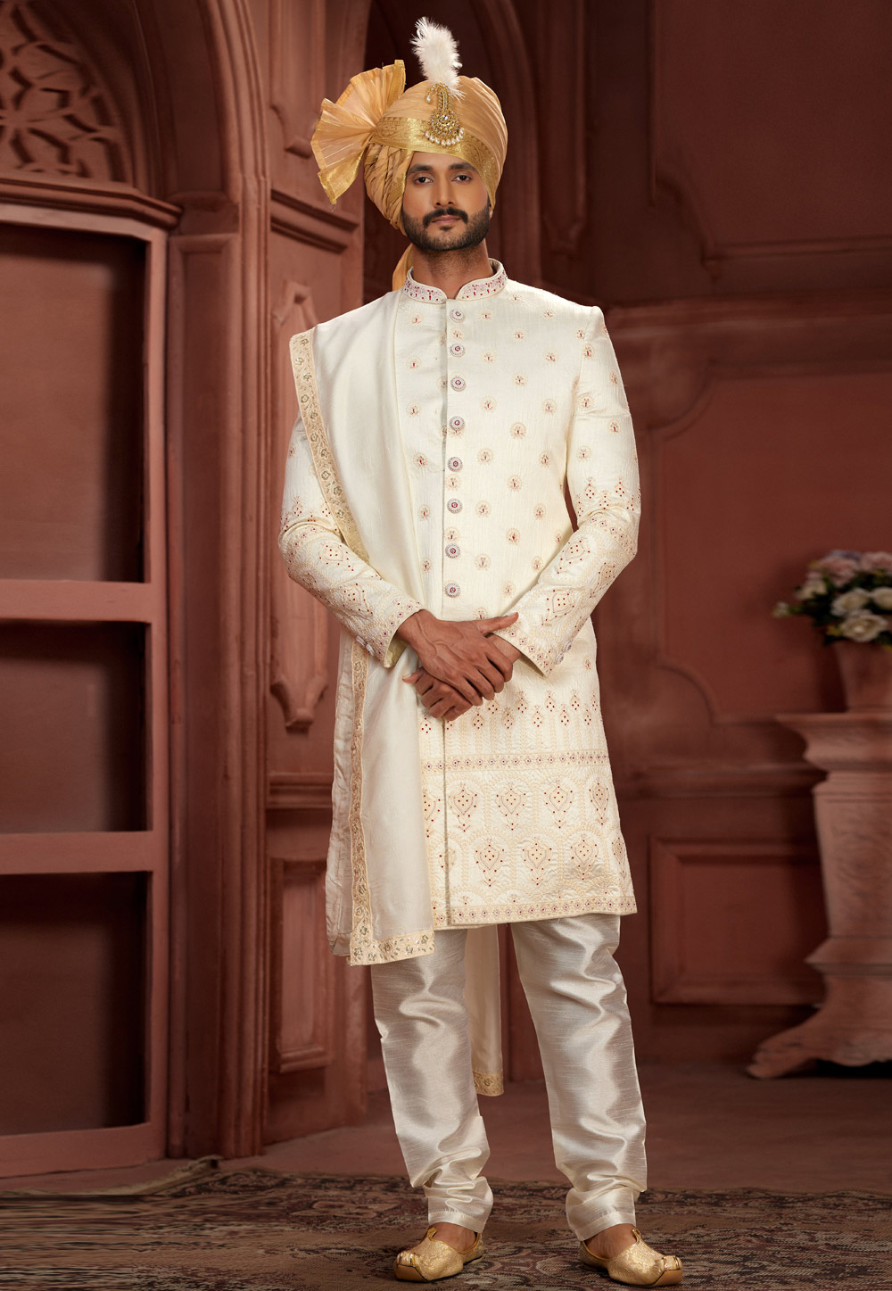 Cream Silk Sherwani 286264