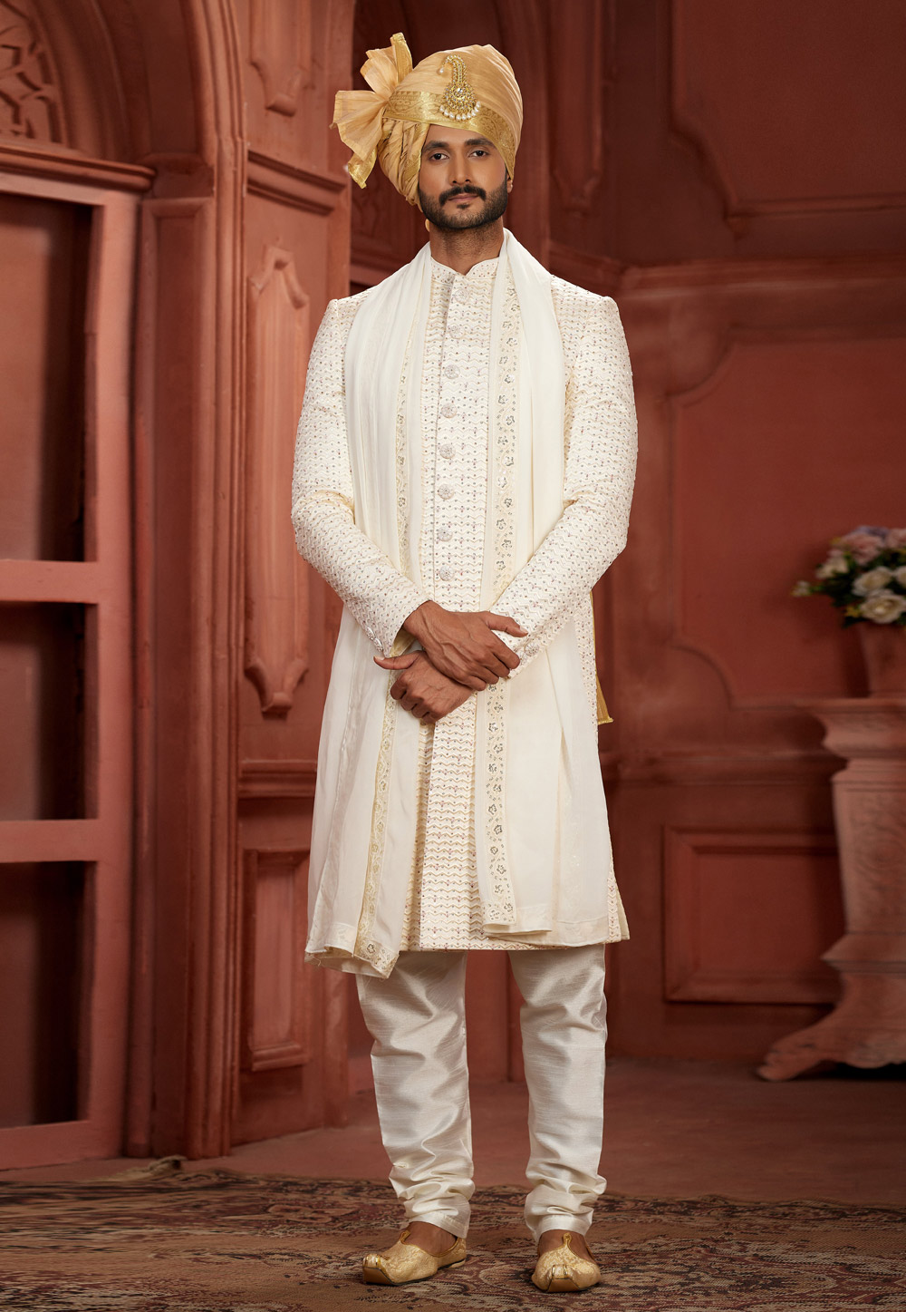Cream Silk Sherwani 286265