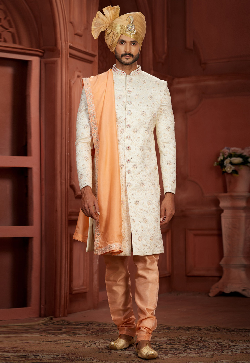 Cream Silk Sherwani 286267