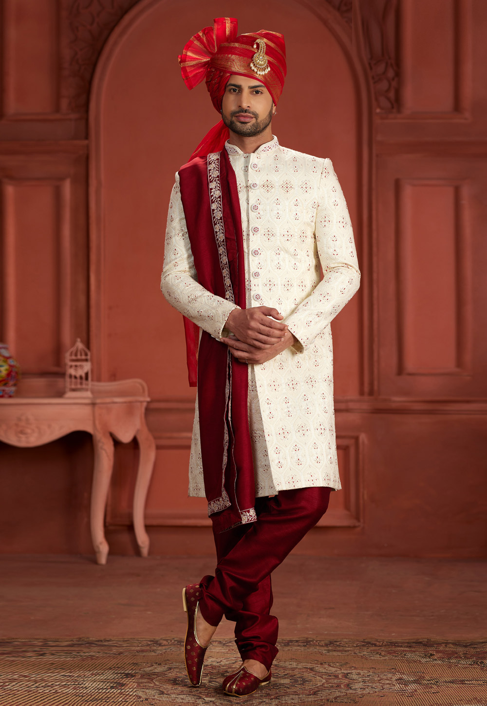 Cream Silk Sherwani 286273