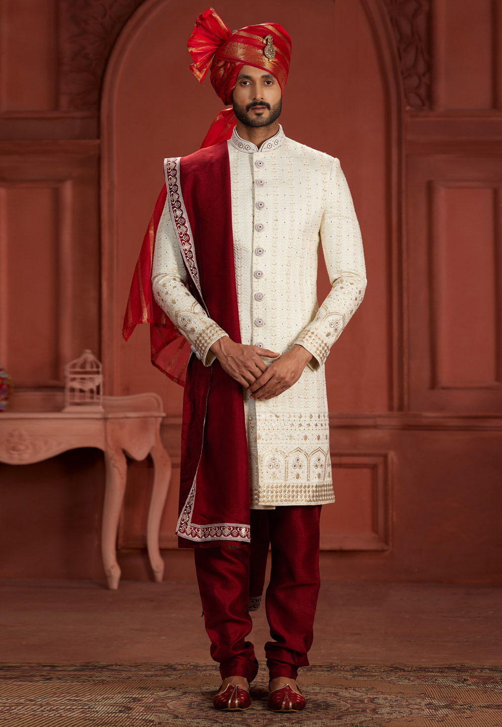 Cream Silk Sherwani 286274