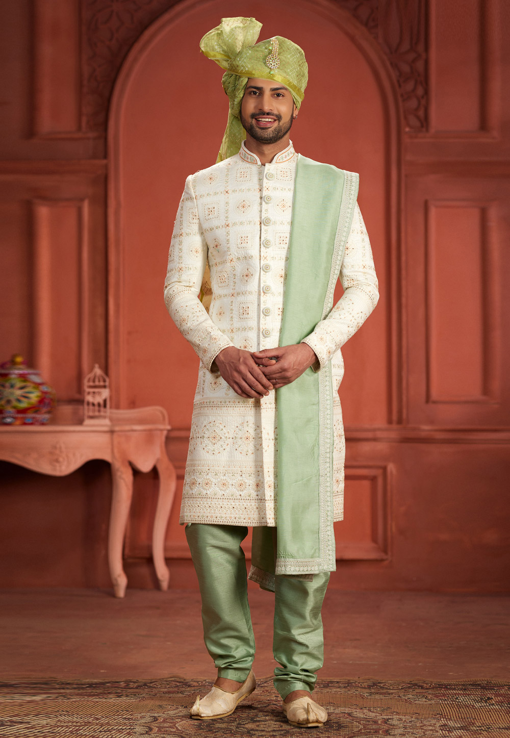 Cream Silk Sherwani 286281