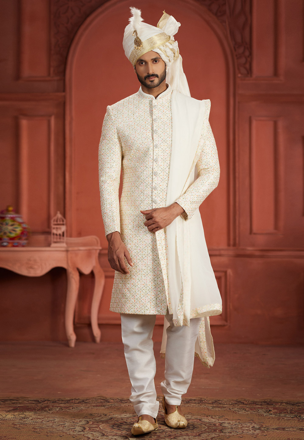 Cream Silk Sherwani 286282