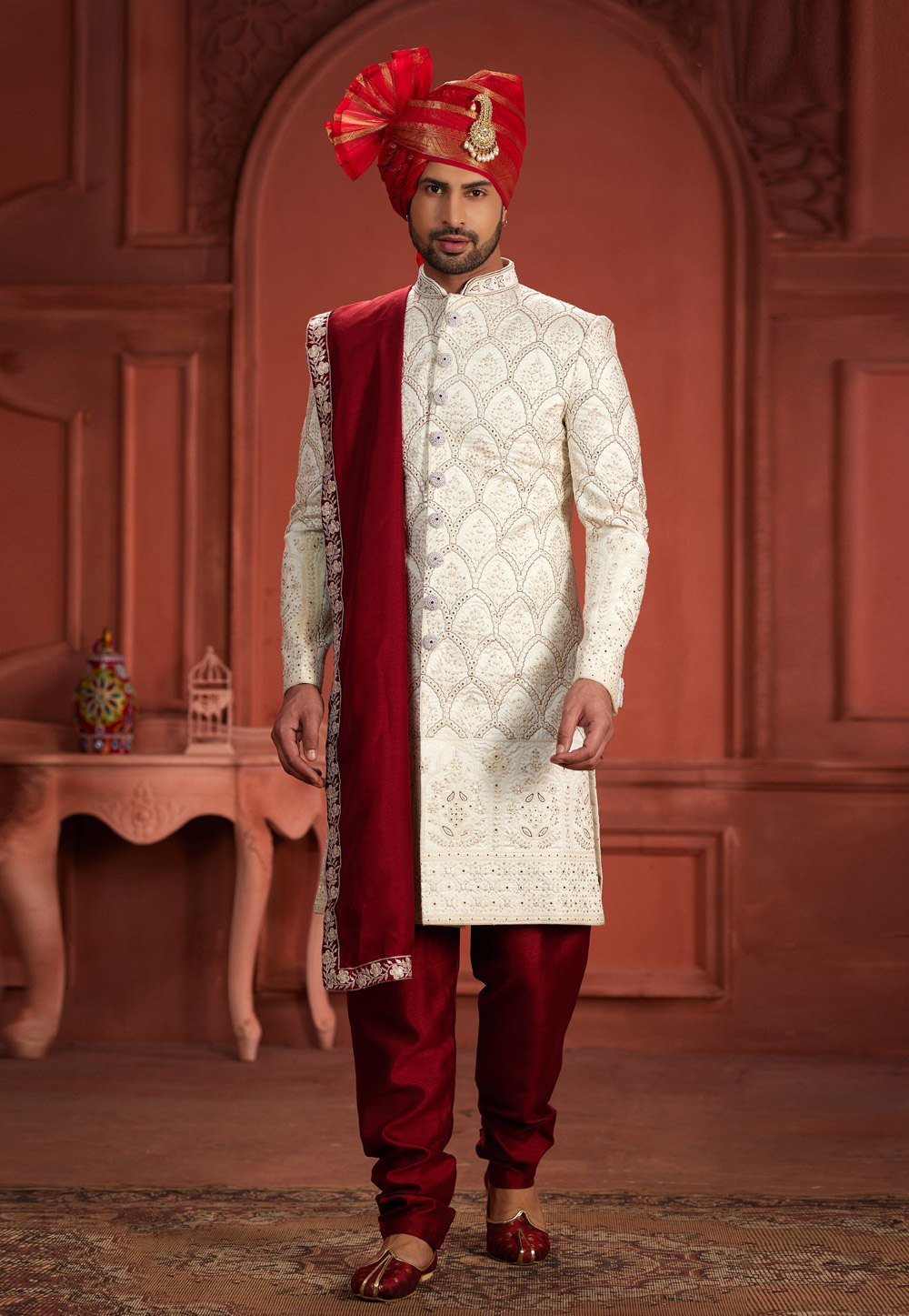 Cream Silk Sherwani 286284