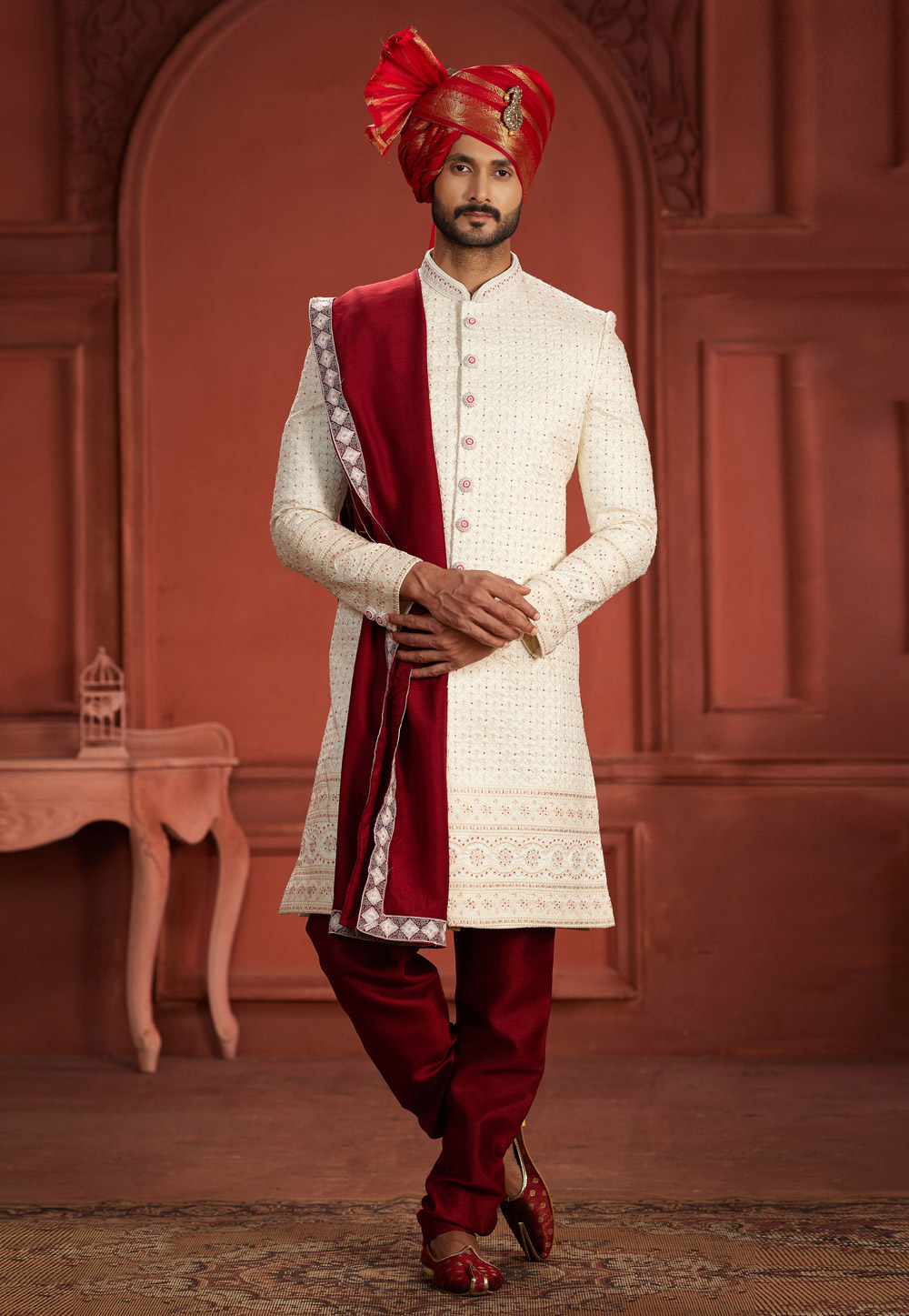 Cream Silk Sherwani 286285