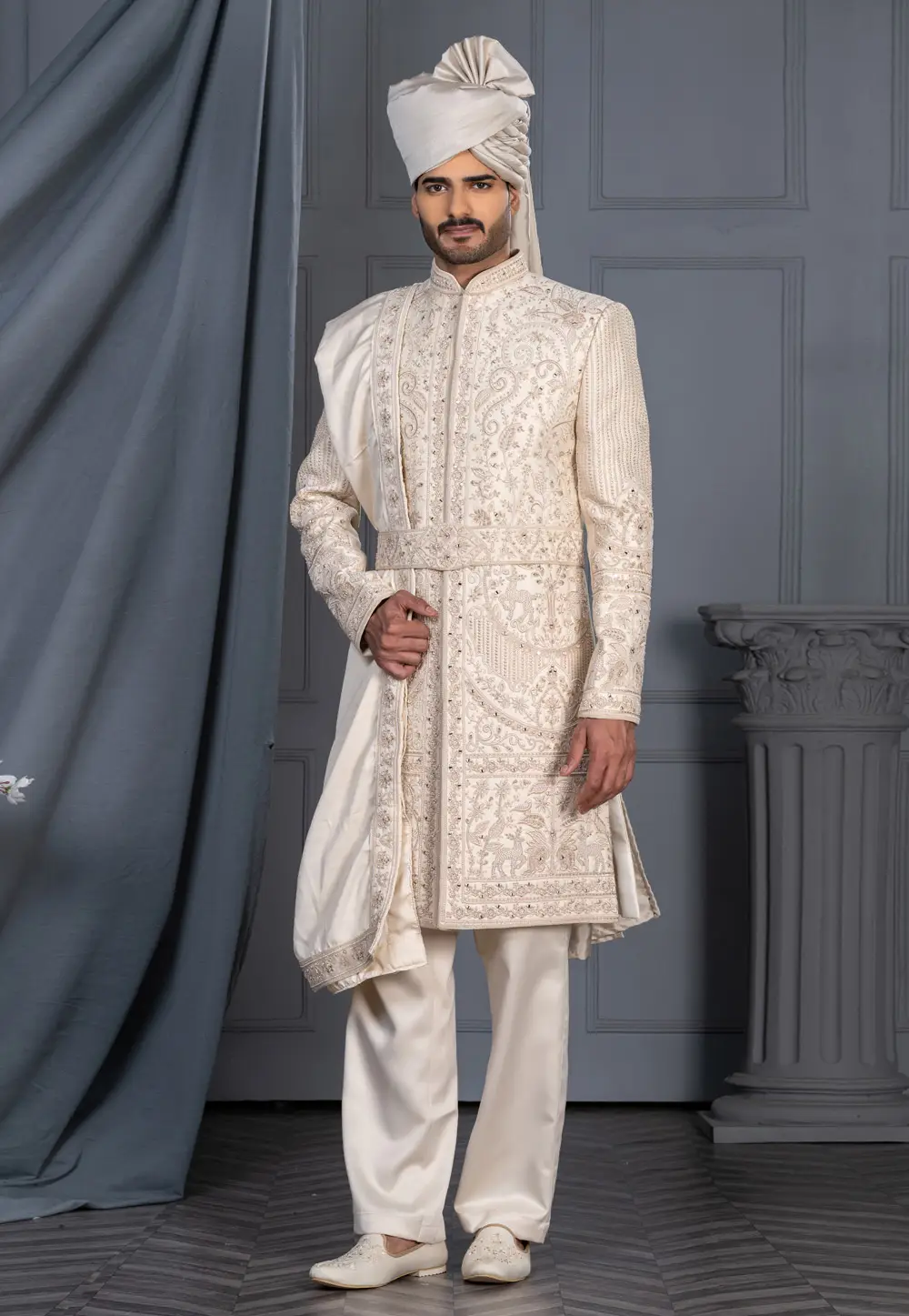 Cream Silk Sherwani 336544