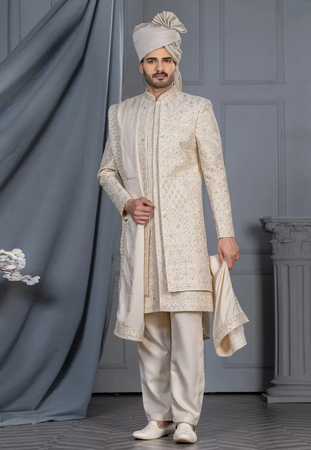 Cream Silk Sherwani 336570