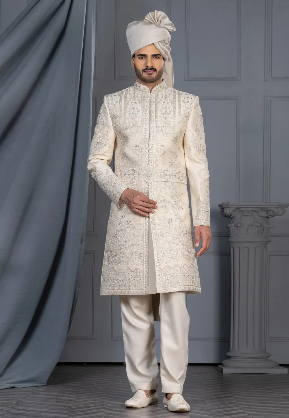 Cream Silk Sherwani 336572