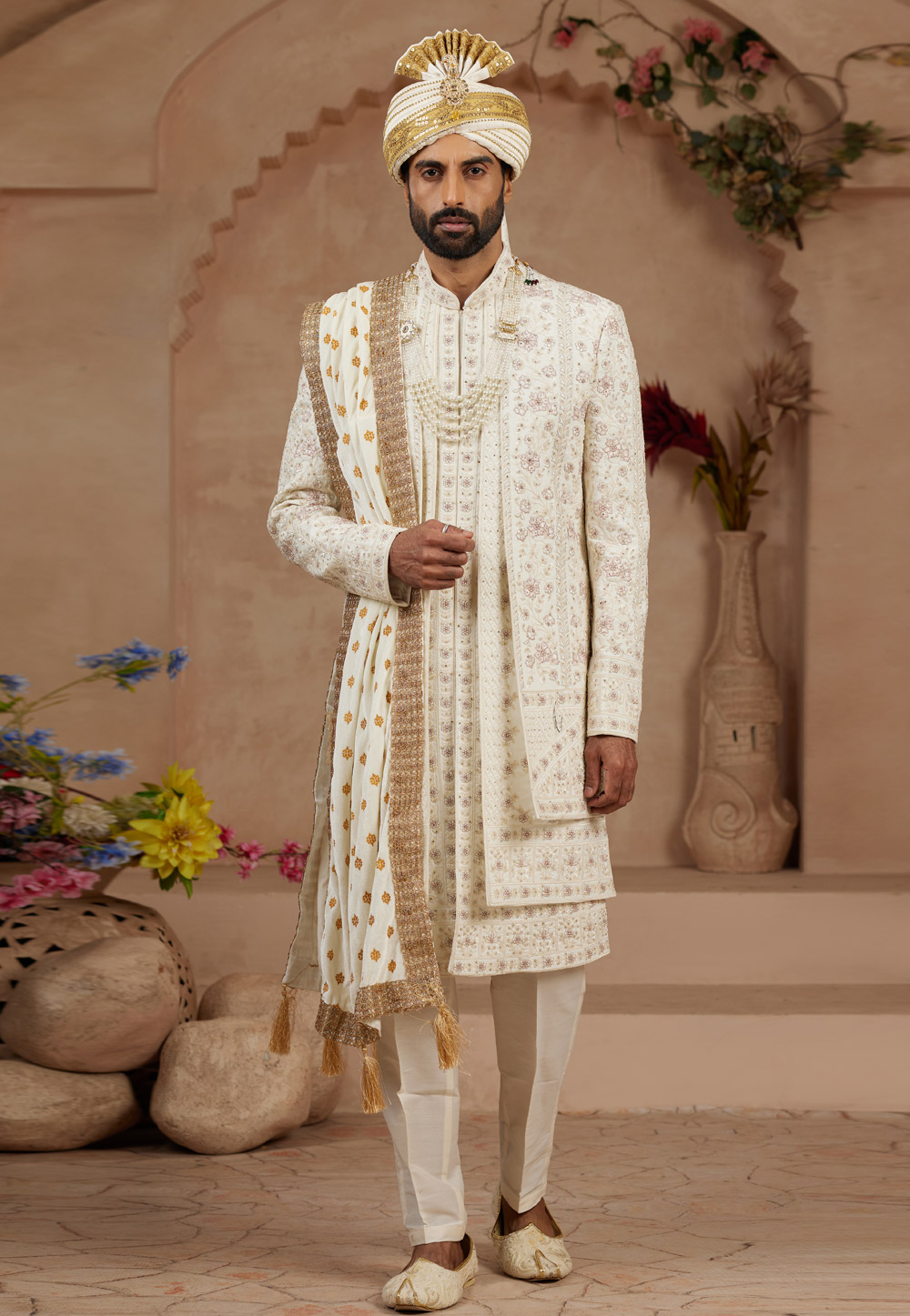 Cream Silk Sherwani 306728