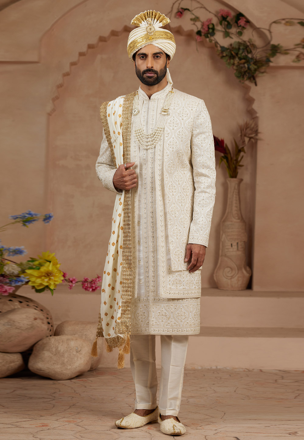 Cream Silk Sherwani 306730