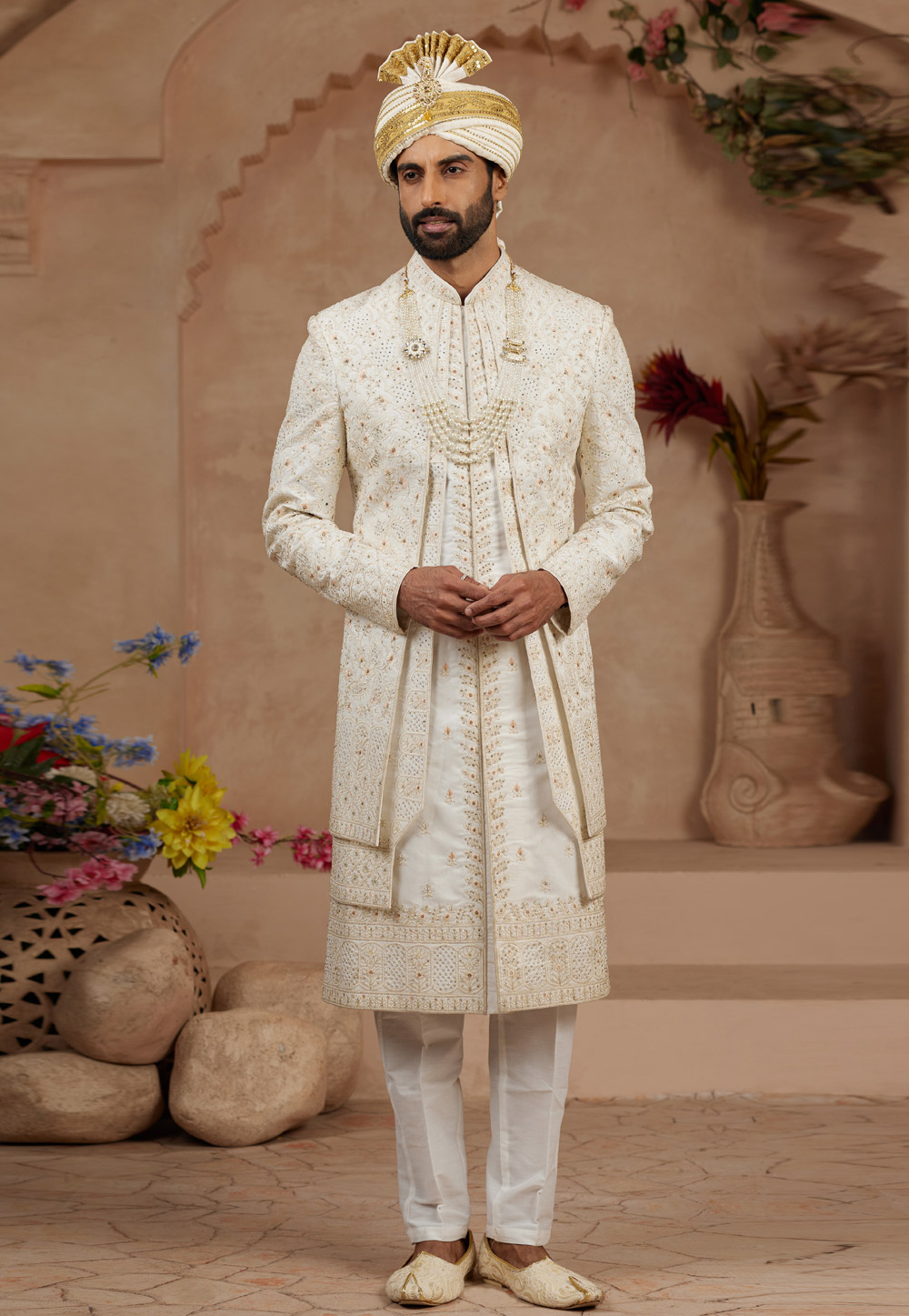 Cream Silk Sherwani 306731