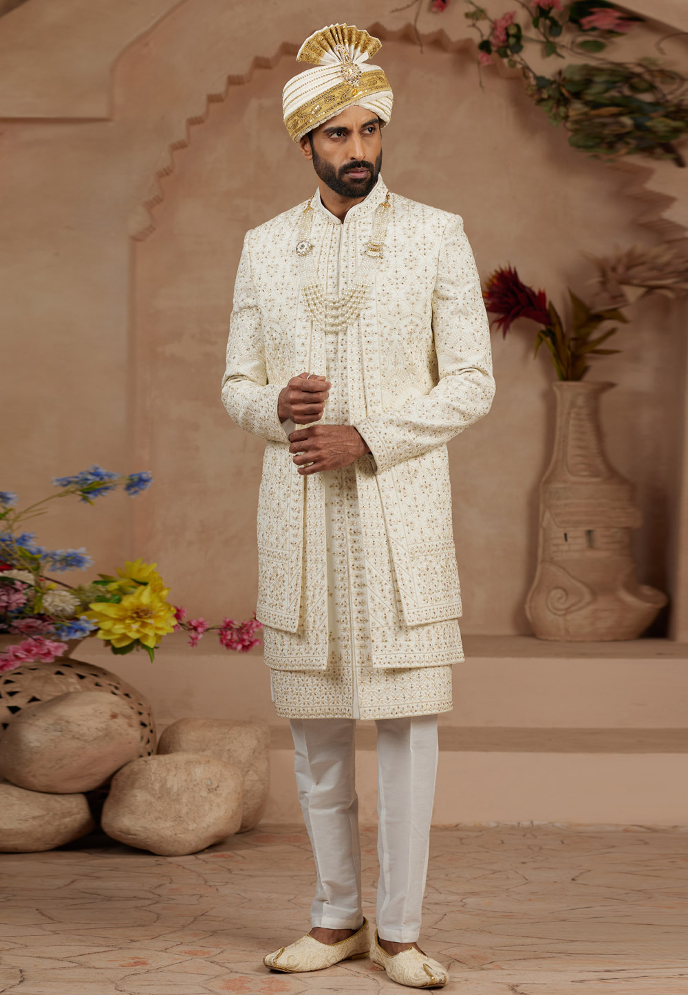 Cream Silk Sherwani 306732