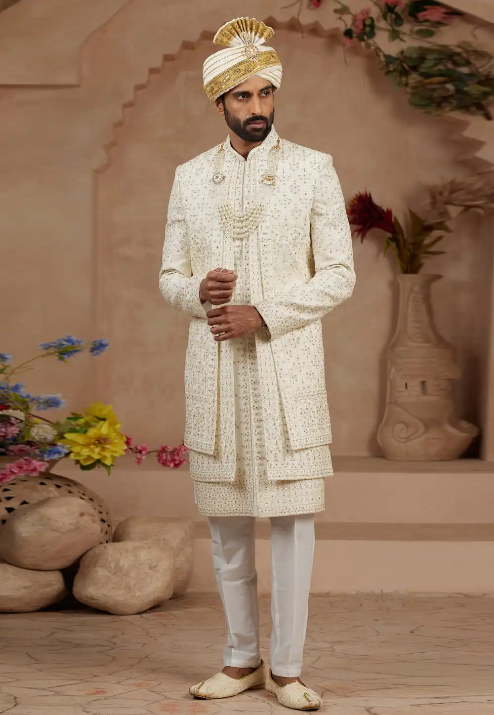 Cream Silk Sherwani 306732